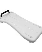 A white bath board with a handle that rests across the tub rims